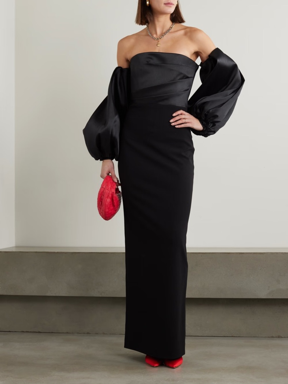 Solace London Carmen Off-the-Shoulder Satin Twill and Crepe Gown